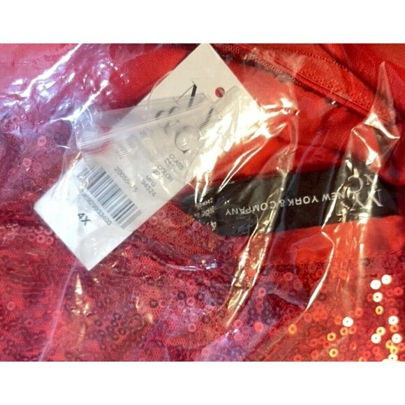 New York & Company +4X Red Sequin Lined High Satin Neck Open Back Halter Blouse - Picture 6 of 6